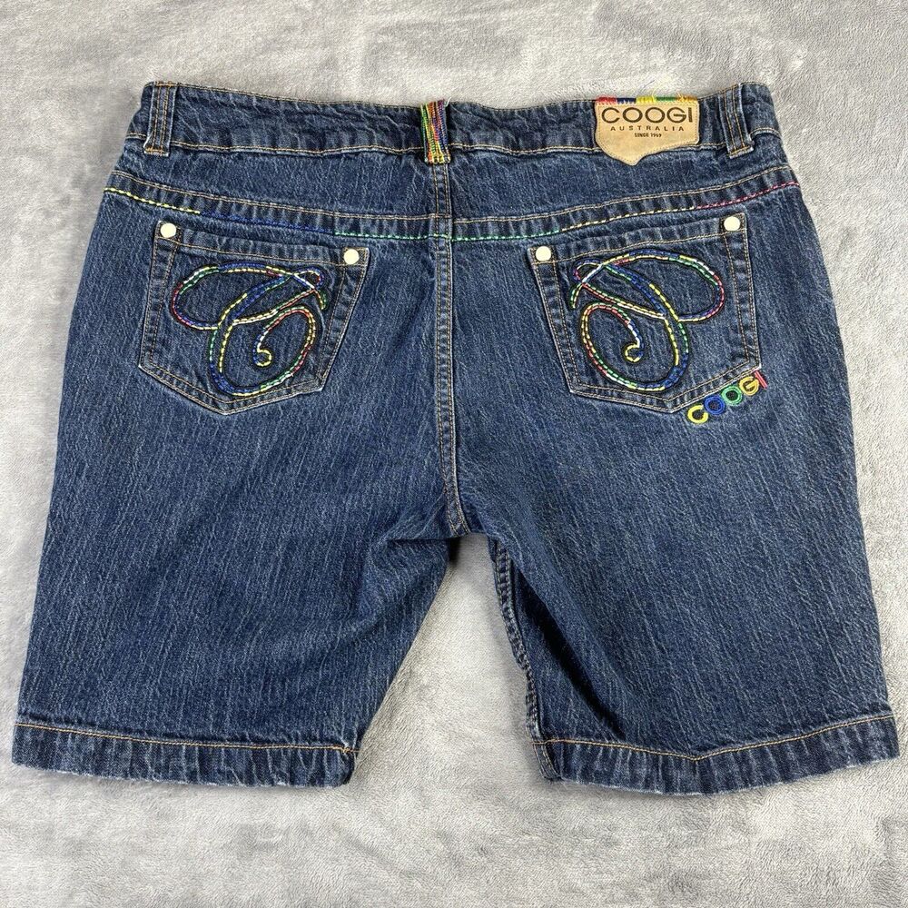 Coogi Shorts Women 18 Jean Embroidered Cotton Stretch Denim Colorful Rainbow 36"